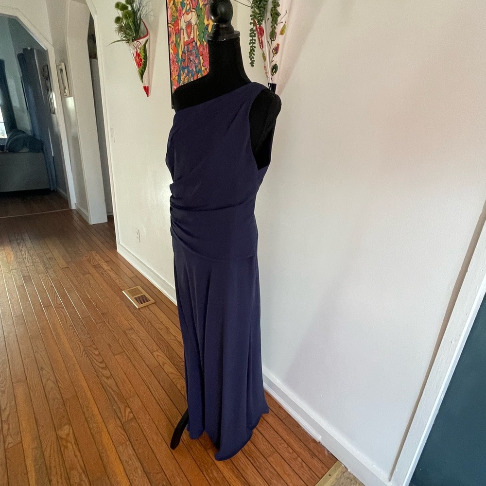 Size 22 David’s Bridal one- shoulder long crinkle chiffon formal dress.